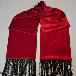 Red Velvet Scarf with Black Fringe, A Soft Handmade Shawl and Wrap, Gift for Her